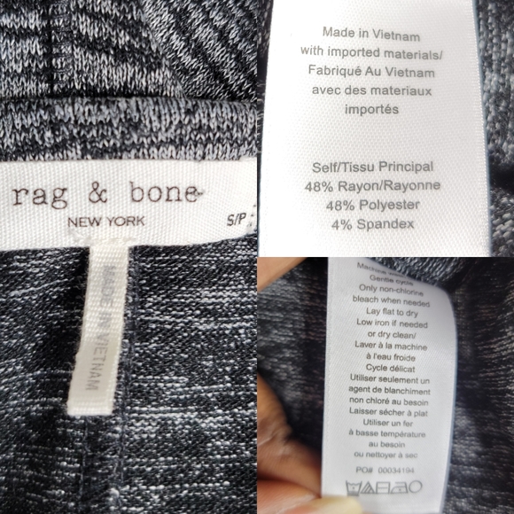 RAG & BONE Camden Heathered Charcoal Long Sleeve Top S. - Picture 6 of 6